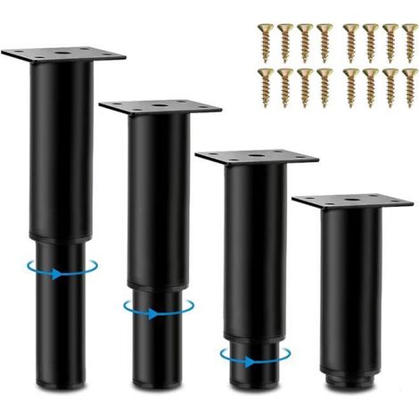 4pcs Pieds de Meubles Réglables Pied Cuisine Pieds de Sommier à Lattes Universel Pied de Lit à Visser Metal sans Perçage 12-18cm (1/4)