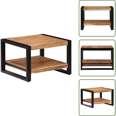 Table basse 60x60x40 cm Bois d'acacia massif - Table Basse Design Industriel - Table Basse Acacia - Table Basse Vintage - Meubles Rustiques - Table Basse Rangement (1/5)