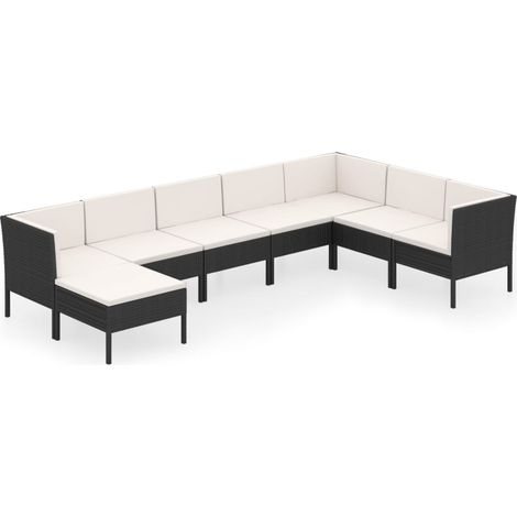 Set de muebles de jardín 8 pzas y cojines ratán sintético negro vidaXL
