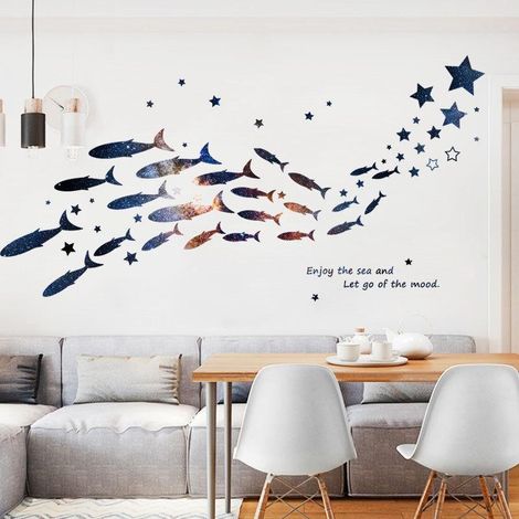 Sticker mural décoratif romantique ciel étoilé, poissons de l'océan (1/5)