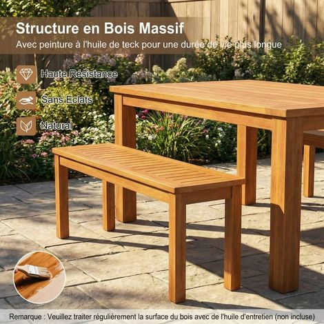 2-Seater Garden Bench with Breathable Slatted Seat, Wooden Side Table with Oil Finish, 120 x 30.5 x 47 cm (1/5)