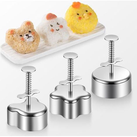 Longziming - Ensemble de 3 moules à onigiri en acier inoxydable - Moule à décorer le riz à sushi - Ustensile de cuisine antiadhésif pour sushis et musubis - Parfait pour les boîtes à lunch et les repa (1/5)