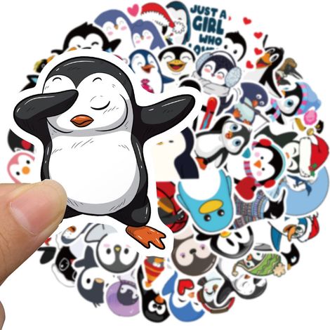 Autocollant Pingouin - Vinyle Étanche - 100 Pièces - Pour Ordinateur Portable Téléphone Guitare Skateboard Moto - Dimensions 6 à 8 cm (1/5)