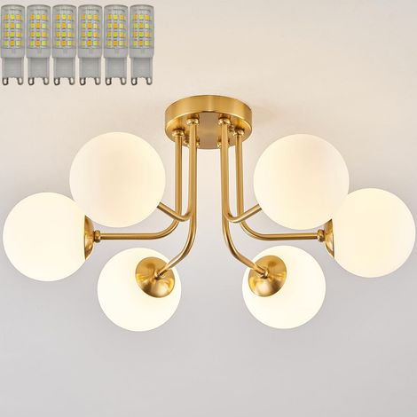 Lustre moderne à six lampes, plafonnier semi-encastré à LED, G9, convient chambres, salons, couloirs et salles à manger (doré,3000-6000K) (1/5)