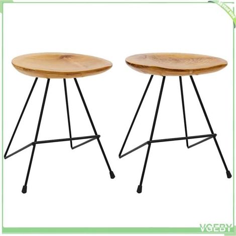Tabourets - Lot de 2 - Teck massif - Pieds en fer poudré - 40 x 40 x 46 cm (1/5)