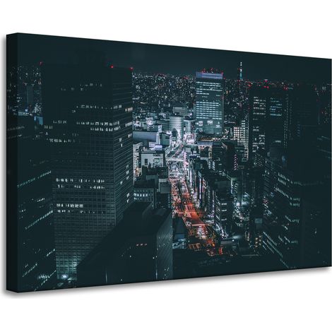 Arquitectura de Tokio de noche. Lienzo impreso de 90 x 60 cm.