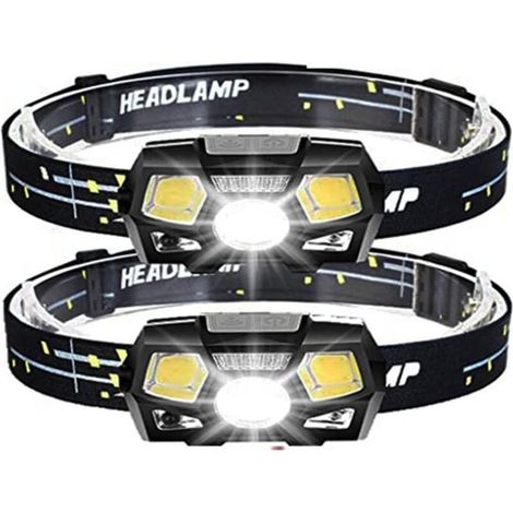 Lampada frontale a LED da 2 pezzi con sensore di movimento, ricaricabile tramite USB, a mani libere, impermeabile, per campeggio, escursionismo, 800 lumen