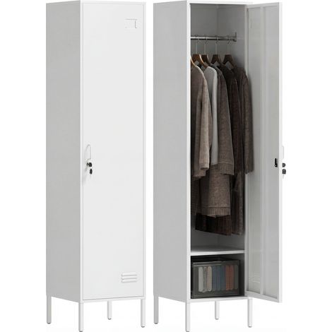 Armadio Spoiatoio 40x40x179 cm con Porta Chiudibile Portanome e Asta Appendiabiti in Metallo Bianco (1/5)