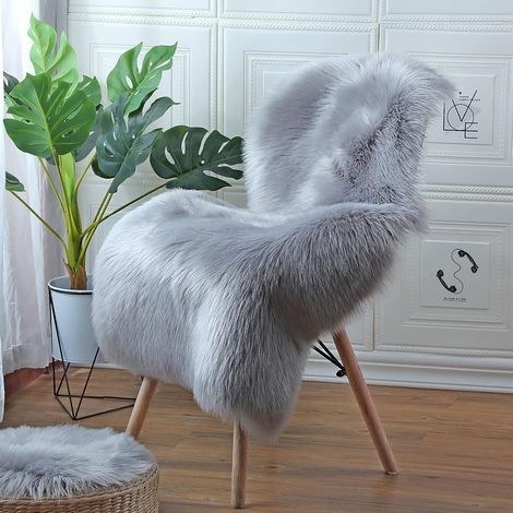 Tapis en peau de mouton d'une seule pièce, tapis moelleux en fausse fourrure, tapis universel de différentes tailles pour chambre, salon, chaise ou canapé (gris clair) - 60x90 cm MNS (1/4)