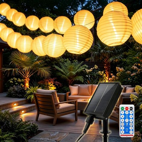 Guirlande Lumineuse Solaire Lanternes Extérieures 10,8 m 20 Lanternes 8 Modes Éclairage, Télécommande, Étanche pour Balcon, Jardin, Terrasse, Fêtes, Décoration Extérieure Blanc Chaud (1/5)