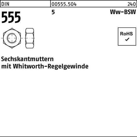 Sechskantmutter DIN 555/ISO 4034 3/4" Stahl blank 50 Stk (1/2)