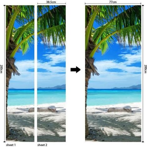 Sticker Porte Autocollant Poster De Porte 3D Tropical Plage De Sable Bleu Mer Nature Paysage Affiche De Porte Sticker Mural (1/4)