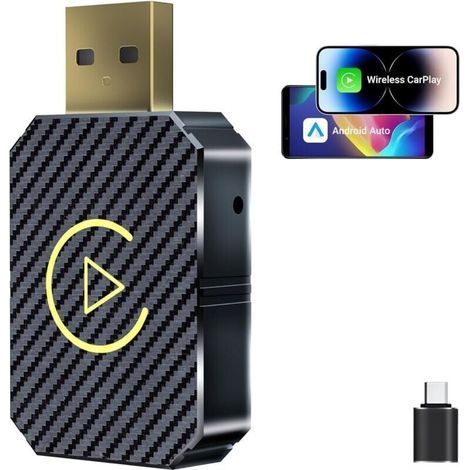 Carplay sans Fil & Android Auto sans Fil pour iPhone.Android Auto Wireless Adaptateur.Bluetooth 5.0 5G. Plug & Play. Connexion Automatique-Doré (1/5)