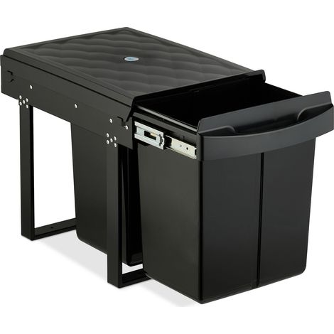 Relaxdays Pattumiera Estraibile Sottolavello, Cestino Raccolta Differenziata 2 Scomparti da 20 L, 41,3x34x51,8 cm, Nero