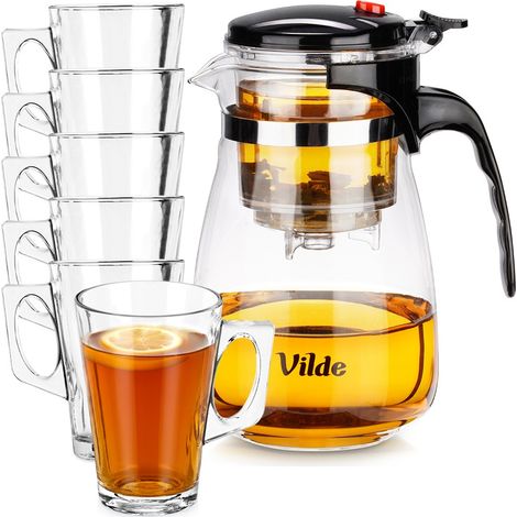 Glaskrug mit Tee-Aufsatz 960 ml + Gläser 255 ml 6 Stück. (1/5)