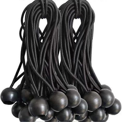 Cordons élastiques avec embouts - Lot de 50, tendeurs universels de 15 cm avec attaches - Sangle élastique robuste idéale pour le camping, les bagages et les bâches - Noir (1/3)