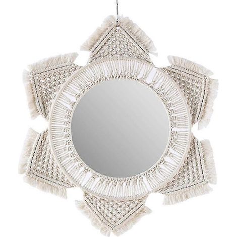 Runder Wandspiegel mit Makramee-Fransen im Boho-Stil, ideal für Wohnzimmer, Schlafzimmer, Kinderzimmer, Studentenwohnheim oder Eingangsbereich, Elfenbein (1/5)
