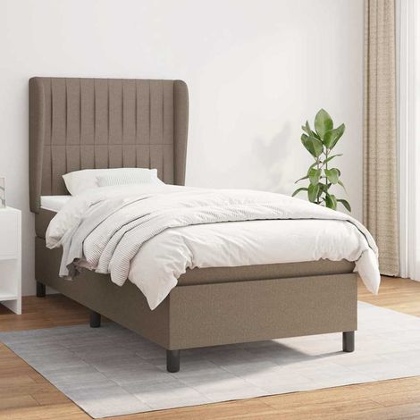 Cama box spring con colchón tela gris taupe 100x200 cm (1/5)