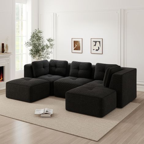 Modulares Wohnzimmersofa ohne Gestell, geeignet für das Wohnzimmer, dreisitziges Cord-Sofa mit tiefer Sitzfläche, keine Montage erforderlich,Schwarz
WL