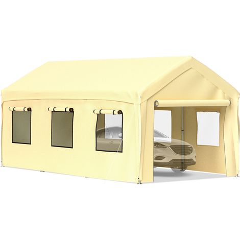 VEVOR Abri Voiture 3x6 m Auvent Tonnelle Garage 8 Poteaux Acier Galvanise Tente Carport Pergola Parois Laterales Fenetres Amovibles Hauteur Reglable 2,5-3 m pour Fete Anniversaire Jardin Bateau Jaune (1/5)