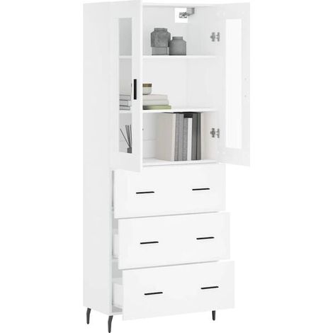 Buffet de Cuisine Blanc Haut 69,5x34x180 cm, Meuble Rangement Moderne en Bois d'Ingénierie avec Ample Espace de Stockage pour Salle à Manger et Salon (1/5)