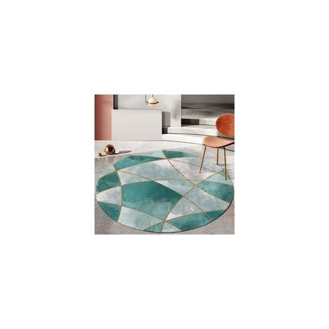 Tapis Rond Lavable en Machine, Style géométrique Simple Interieur Anti Slip Chambre à Coucher Salon Tapis d'Entrée Absorbant Antidérapant (Vert dégradé,120cm) (1/4)
