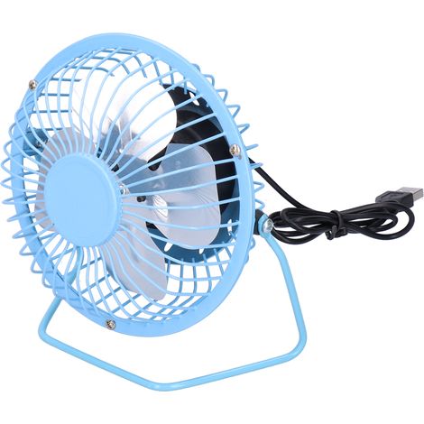 Mini ventilateur USB portable silencieux à pales en aluminium, pour la maison, le bureau ou la table, en fer forgé, bleu