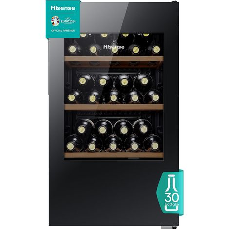 Hisense MWC4894GF - Cantina Vino 30 bottiglie, Monotemperatura, Vetri Anti UV, Ripiani in Legno, Display Touch, Illuminazione Led, Anno 2023