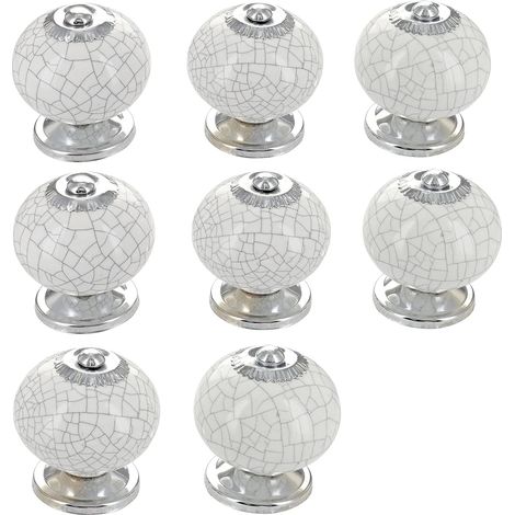 Ensemble de 4 boutons de porte circulaires en céramique pour tiroirs de placard, style bohème, finition rétro et effet craquelé, blanc
