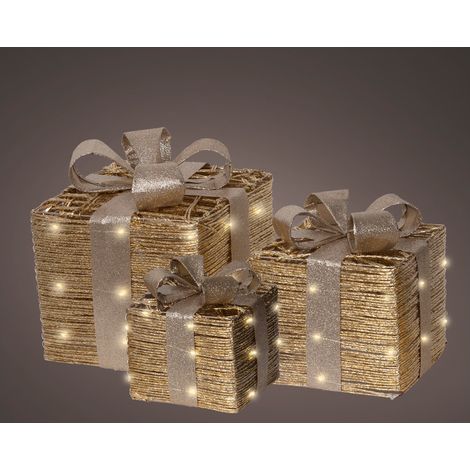 Regali natalizi oro in metallo con luci LED per decorazioni natalizie set da 3 pezzi (1/3)