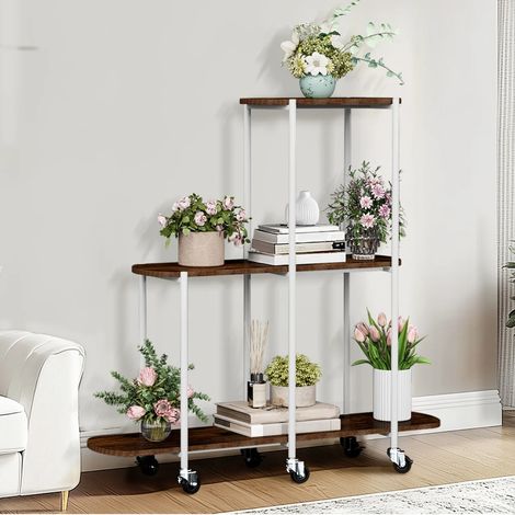 Étagère à plantes sur roulettes, support pour plantes en pot, roues pivotantes à 360°, bibliothèque, étagère polyvalente, structure métallique, idéale pour salon et balcon