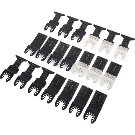 Lot de 20 lames de scie oscillantes à dégagement rapide, universelles et performantes, pour outils multifonctions (bois, métal, plastique). (1/5)