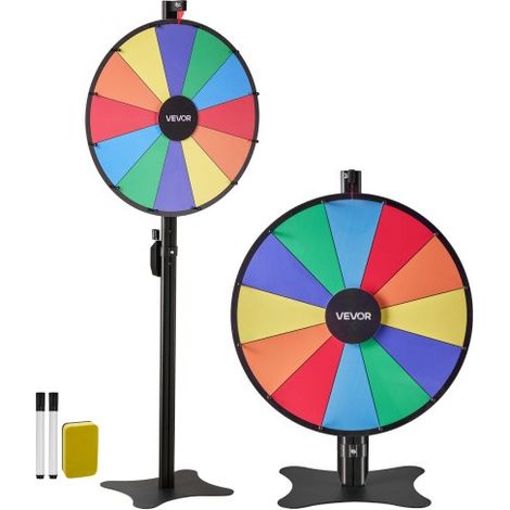 Glückrad 24 Zoll Glücksrad zum Drehen 12 Slots Drehrad mit Ständer Abwischbarer Oberfläche & 2 Markern Höhenverstellbar Roulette-Spinner Glückspiel für Partys Kneipen Messen & Karneval
