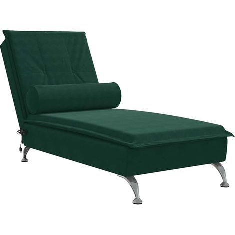 Chaise longue Transat Bain de soleil de massage avec traversin vert foncé velours (1/5)