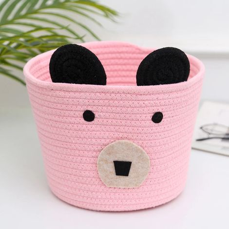 [LCS] Panier de rangement tressé à motif panda rose, idéal pour les tricots d'enfants. Parfait pour ranger les petits objets à la maison ou au bureau. (1/5)
