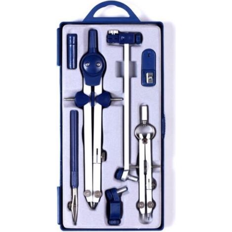 compas de géométrie en acier inoxydable  - Outil de dessin - Boussole de géométrie pour enfants - Compas de dessin pour les mathématiques，Ensemble de 7 pièces bleu (1/5)