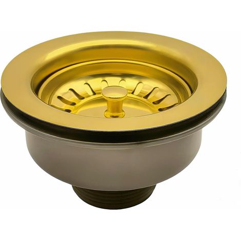 Bonde évier sans trop plein panier inox 110 mm – Acier inoxydable et PVC – Finition satinée résistante aux rayures – Compatible éviers standard-or (1/5)