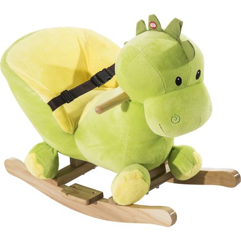 Fauteuil à bascule bébé dinosaure en peluche pour les enfants de 18 à 36 mois, avec sons, ceinture de sécurité, guidon et repose-pieds, 60 x 33 x 45 cm, vert (1/5)