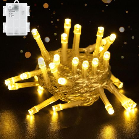 LED String Lights, 2M 20LEDs with Timer (6 Hours On 18 Hours Off) Powered by IP65 Waterproof Battery for Christmas, Garden, Outdoor/Indoor Room (Warm White) (1/5)