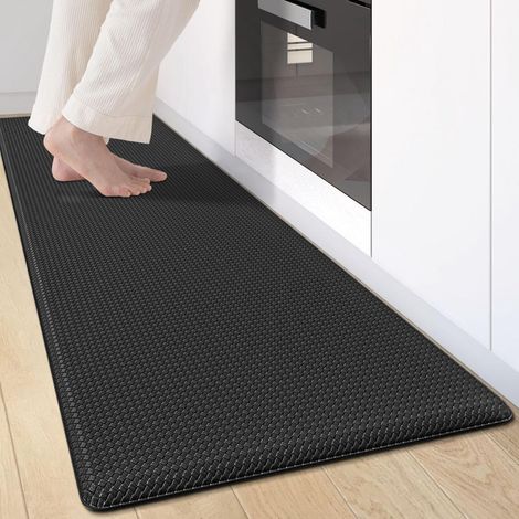 Tappetino da cucina - Tappetino da cucina in pelle resistente - 150 x 44 cm - Tappetino per pavimento - Nero - PVC - Multifunzionale - Impermeabile - Per cucina, soggiorno, ufficio - Antiscivolo, lava (1/5)
