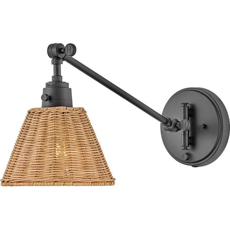 Elstead Hinkley Arti Applique murale Hinkley Arti Dome contemporaine noire, abat-jour en rotin naturel, 1 culot E27