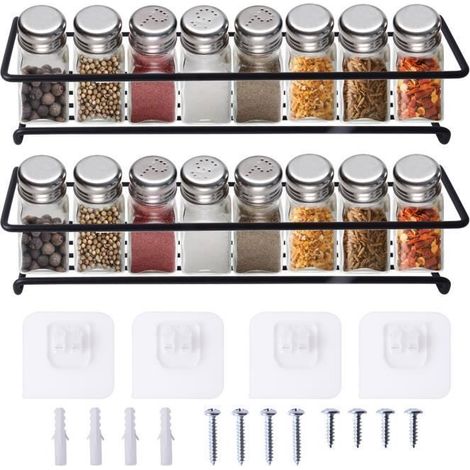 Étagère à Épices Murale 2 Pièces 29 x 6 x 6 cm Rangement Cuisine (1/4)