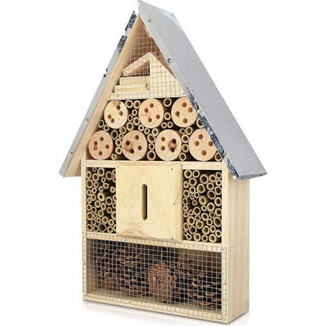 Hotel A Insectes XL avec Toit Métallique - Bois Non Traité, Maison pour Abeilles, Papillons - Hôtels à Insectes avec Aide à La Nidification - Hotel Insecte Extérieur.