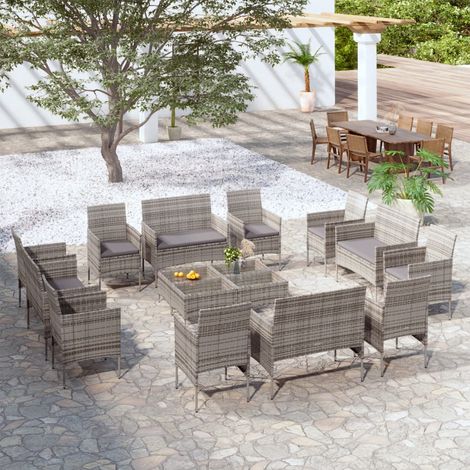 Salon de jardin 16 pcs - Canapé de jardin - Ensembles de Meubles d'exterieur - avec coussins Résine tressée Gris Chic-140902 (1/5)