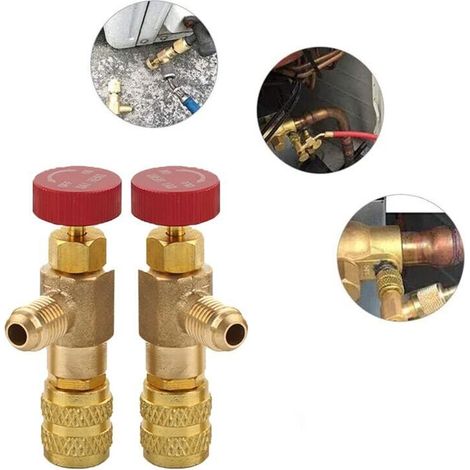 2-Piece Liquid Safety Valve Adapter, R410A R22 Safety Valve, Refrigerant Control Valve, Air Conditioning Cooling Valve, for Air Conditioning Flow Valves (1/5)