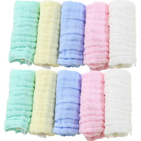 10 lingettes pour bébé, carrés de mousseline en coton biologique, 28 x 28 cm, 6 épaisseurs, motifs imprimés, réutilisables (1/5)