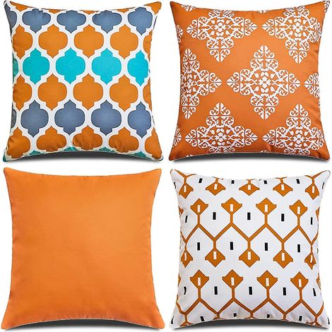 Housses de coussin 45 x 45 cm (lot de 4), housses de coussin décoratives pour canapé et chambre, orange. (1/5)