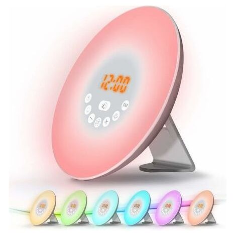 Leuchtender Kinderwecker – Sonnenaufgangssimulation – 10 Helligkeitsstufen – 7 Farben – 6 Naturgeräusche – Berührungsempfindliche Nachttischlampe (1/5)