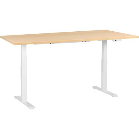 Escritorio de altura regulable eléctrico moderno patas cuadradas 180 x 72 cm tablero marrón claro base blanca Destines