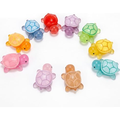 Lot de 40 mini tortues lumineuses en résine, petites tortues qui s'illuminent dans l'obscurité, petites figurines en résine, animaux marins pour fête d'anniversaire, bricolage, aquarium, créatures (1/5)